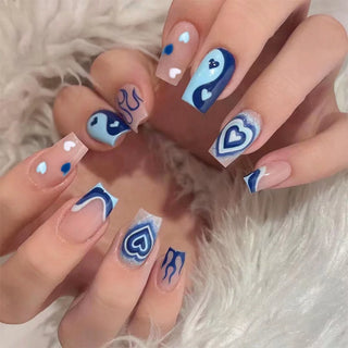  24Pcs Blue Flame Love Press-On Nails cashymart