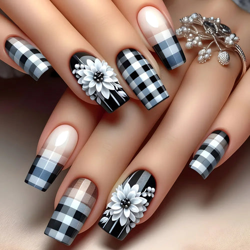 24pcs Flower Design Press On Nails Set