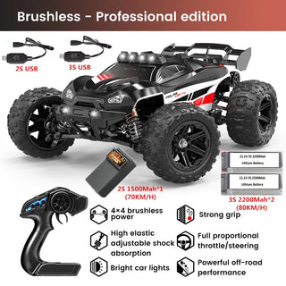  High-Speed 1:14 Brushless RC Off-Road Car with LED Lights & Waterproof Design cashymart