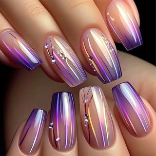 Golden Stripe Press On Nails Set 24pcs