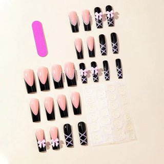  24pcs Y2K Black French Fake Nails cashymart