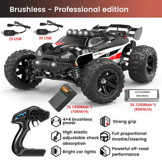  High-Speed 1:14 Brushless RC Off-Road Car with LED Lights & Waterproof Design cashymart