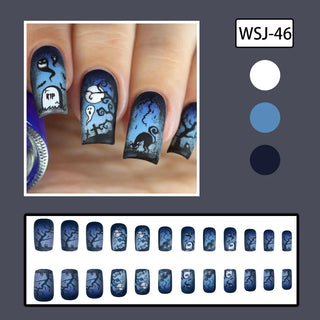 Spooky Blue & Black Coffin Nails