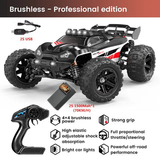  High-Speed 1:14 Brushless RC Off-Road Car with LED Lights & Waterproof Design cashymart