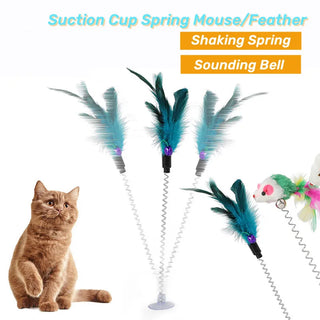  Interactive Spring Mouse & Feather Cat Toy with Suction Cup - Random Colors! cashymart