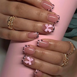  Pink French Style 3D Bowknot Press-On Nails cashymart