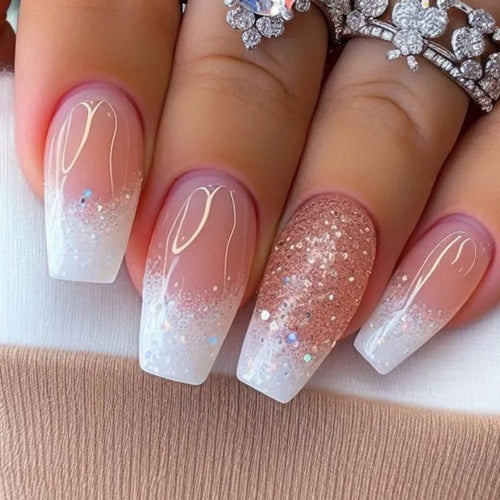 Golden Stripe Press On Nails Set 24pcs