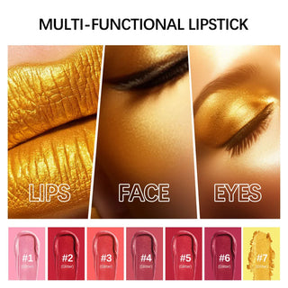  Shimmer Gold Lipstick Metallic Glitter Long Lasting 3.5g cashymart