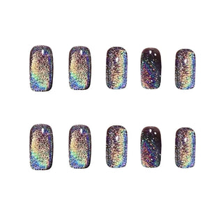  Black Rainbow Cat's Eye False Nails Set cashymart