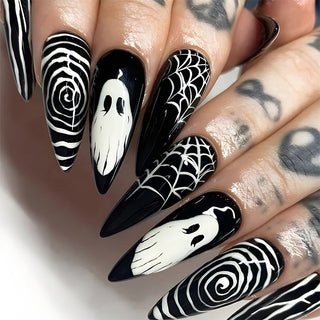 Ghostly Almond Halloween Nail Art