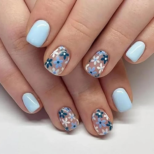 Set de 24 uñas postizas con flores rosas