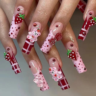  24PCS Adorable Strawberry & Bear Themed Fake Nails cashymart