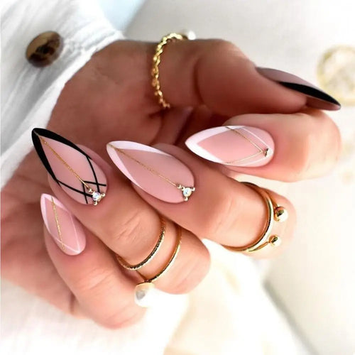 Set de 24 Piezas Uñas Postizas Falsas Largas en Forma de Almendra para Manicura DIY