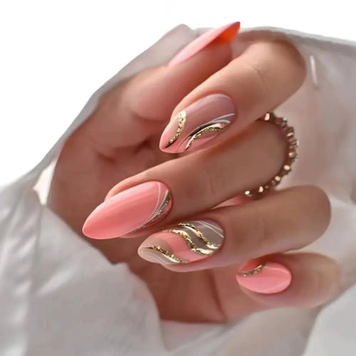 24Pcs Long Almond False Nails Set DIY Manicure