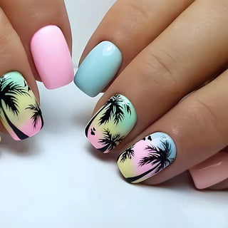  24pcs Short Square Press On Fake Nails cashymart