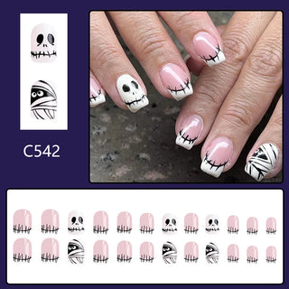  24Pcs Scary Skull Halloween Press-On Nails cashymart