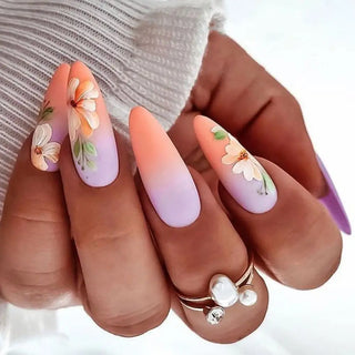 24Pcs Long Almond False Nails Set DIY Manicure