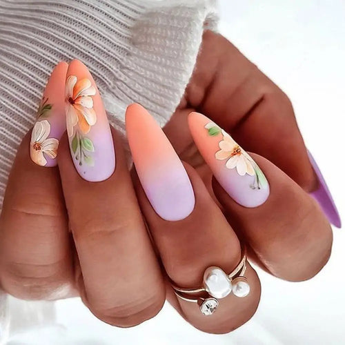 Set de 24 Piezas Uñas Postizas Falsas Largas en Forma de Almendra para Manicura DIY