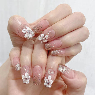 24 Pcs Pink Floral French Tip Press-On Nails