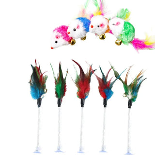  Interactive Spring Mouse & Feather Cat Toy with Suction Cup - Random Colors! cashymart