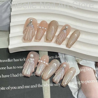  Sea Shells Handmade Press On Nails Ballerina cashymart