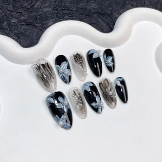  Handmade White Pearl Press on Nails with Flower Decor cashymart