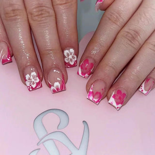 24 Pcs Pink Floral French Tip Press-On Nails