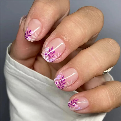 Set de 24 uñas postizas con flores rosas