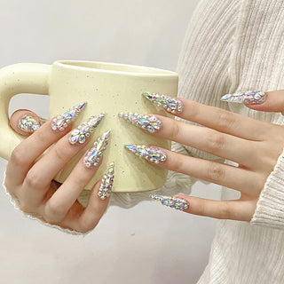  Glam Stiletto Rhinestone Press-On Nails cashymart