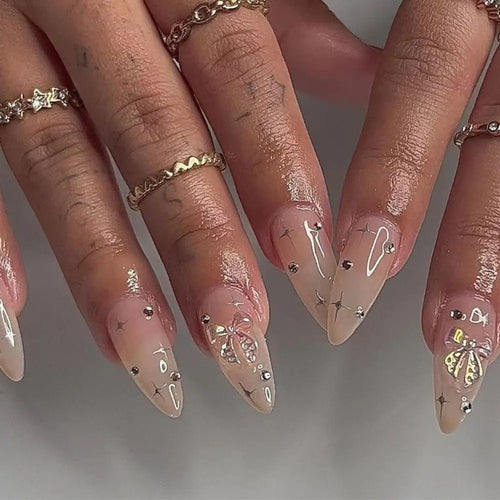 Set de 24 Piezas Uñas Postizas Falsas Largas en Forma de Almendra para Manicura DIY
