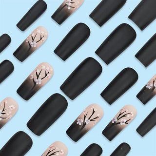  Square Pink Plum Blossom French Press On Nails cashymart