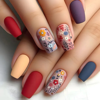 24pcs Flower Design Press On Nails Set