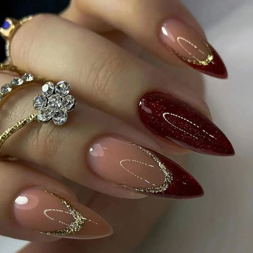 24Pcs Long Almond False Nails Set DIY Manicure