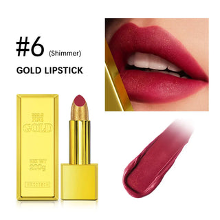  Shimmer Gold Lipstick Metallic Glitter Long Lasting 3.5g cashymart