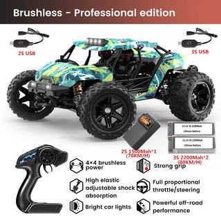  High-Speed 1:14 Brushless RC Off-Road Car with LED Lights & Waterproof Design cashymart