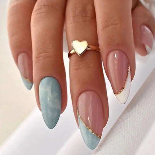 24Pcs Long Almond False Nails Set DIY Manicure