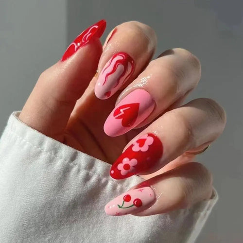 Set de 24 Piezas Uñas Postizas Falsas Largas en Forma de Almendra para Manicura DIY