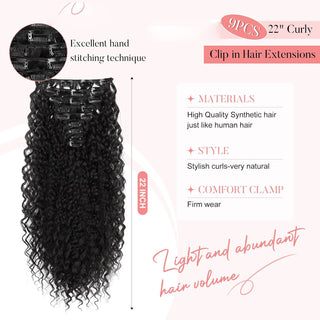  9PCS 22 Inch Curly Clip In Hair Extensions cashymart