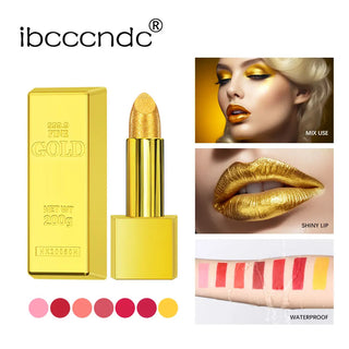  Shimmer Gold Lipstick Metallic Glitter Long Lasting 3.5g cashymart