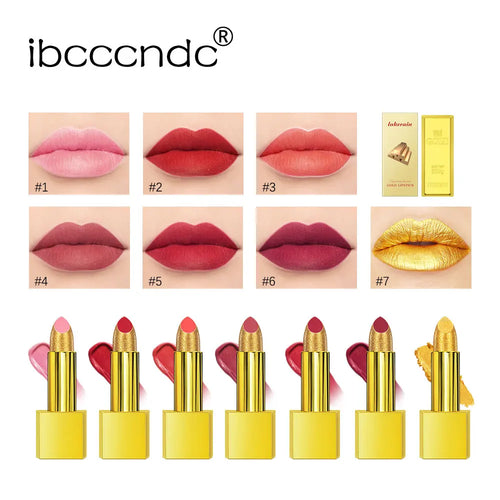  Shimmer Gold Lipstick Metallic Glitter Long Lasting 3.5g cashymart