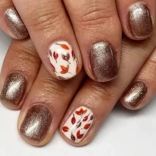  Shimmering Orange Press-On Nails cashymart