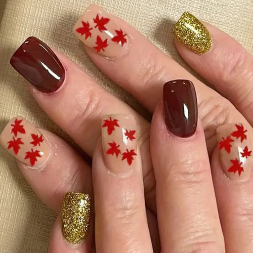  Shimmering Orange Press-On Nails cashymart