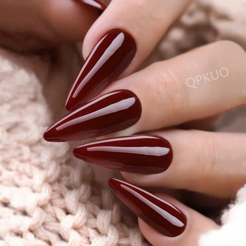  Shiny Black Stiletto Fake Nails cashymart