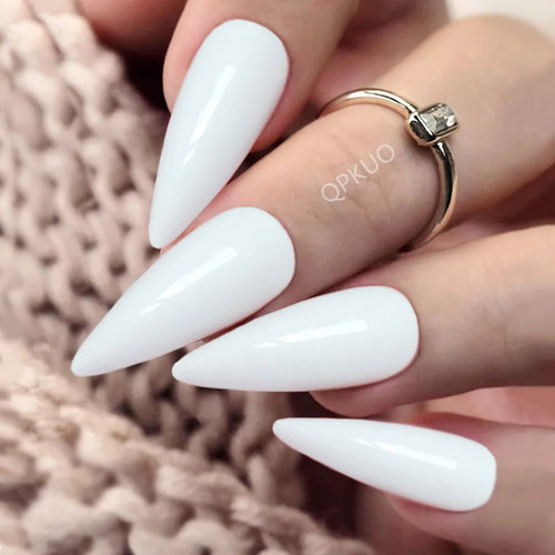  Shiny Black Stiletto Fake Nails cashymart