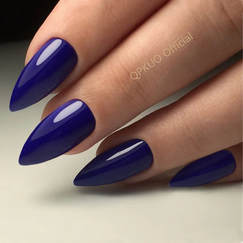  Shiny Black Stiletto Fake Nails cashymart