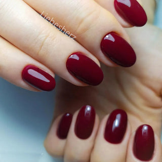  Shiny Wine Red Oval Short Fake Nails cashymart