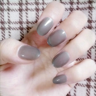  Shiny Wine Red Oval Short Fake Nails cashymart
