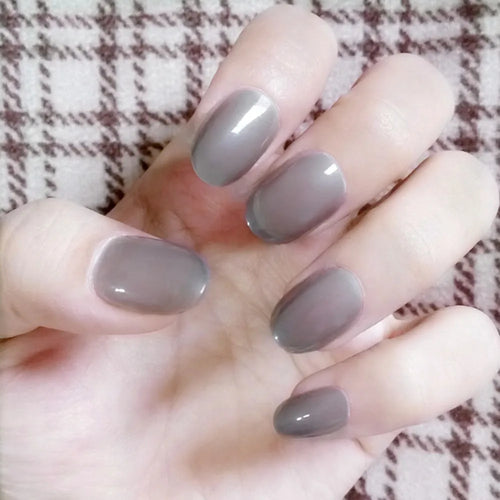 Shiny Wine Red Oval Short Fake Nails cashymart