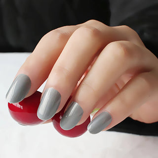  Shiny Wine Red Oval Short Fake Nails cashymart