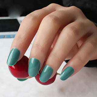  Shiny Wine Red Oval Short Fake Nails cashymart